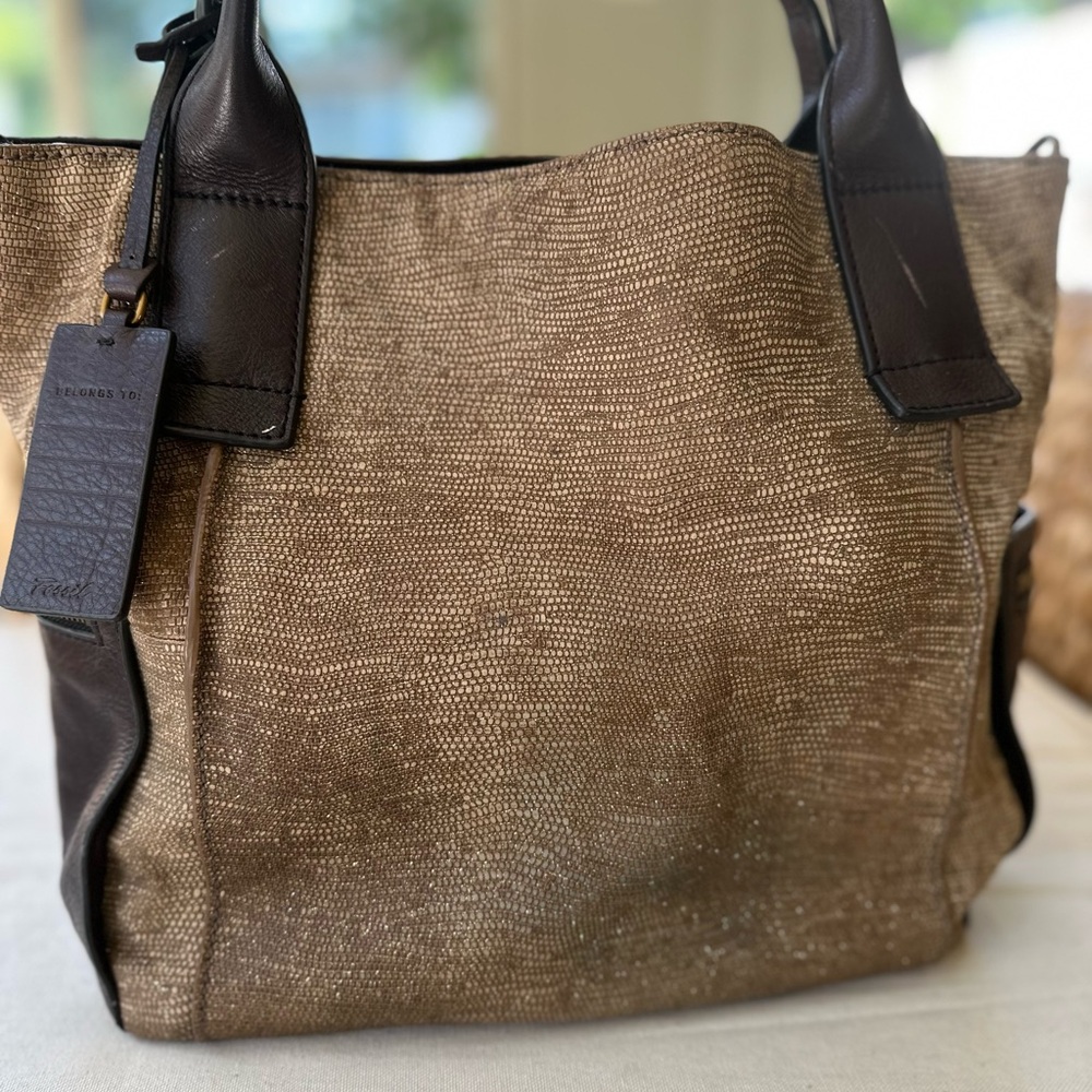 Fossil Tan and Brown Tote with Leather Accents - Picture 4 of 13